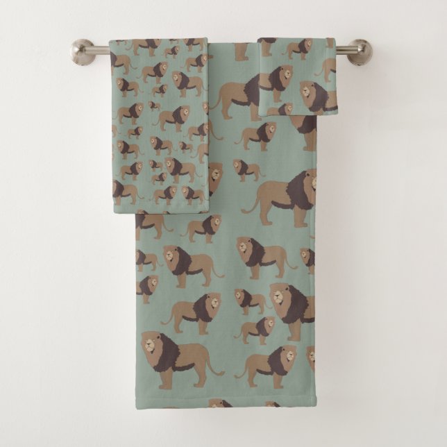 Lion Exotic Animal Motif Sage Green (En situation)