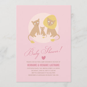 Lion Famille Baby shower rose Invitation rose