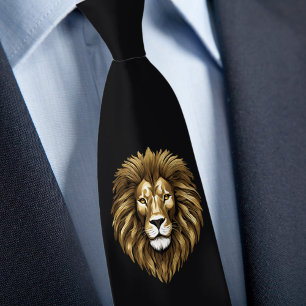 Lion Furieux sur Cravate Noire