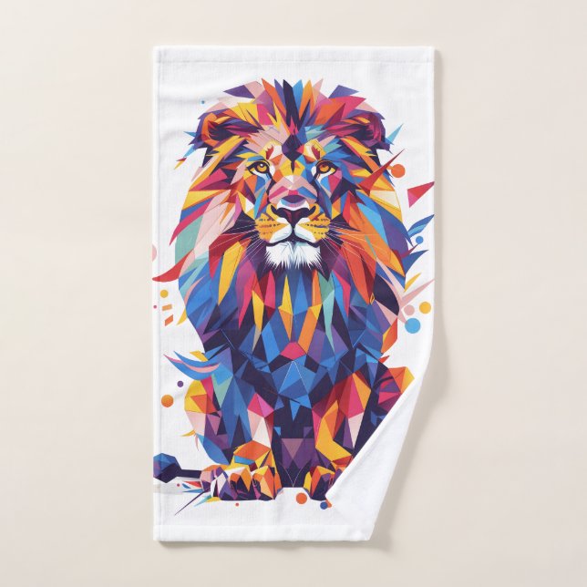 Lion géométrique coloré (Serviette à main)