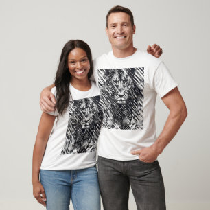 Lion géométrique noir et blanc T-shirt