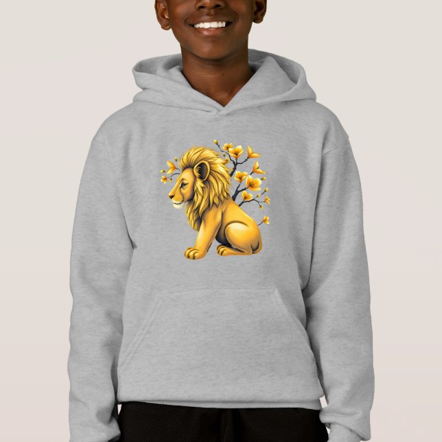Lion gras avec floraison Enfants Pullover (Devant)