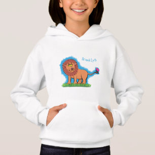 Lion joyeux avec dessin animé de papillon