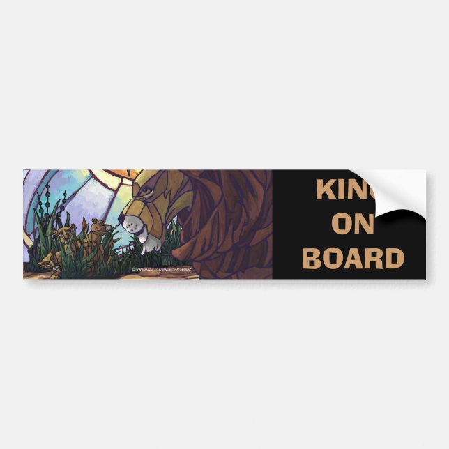Lion King and Cubs, King on Board Bumper Sticker (Devant)