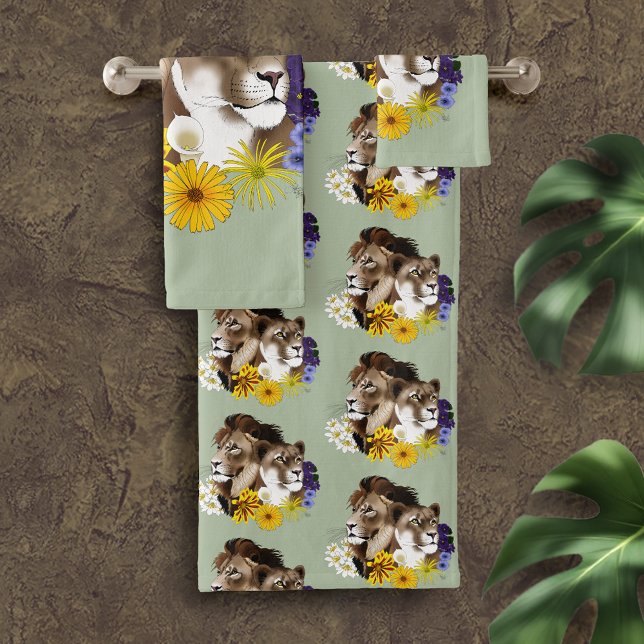 Lion Lionne Floral Vert  (Créateur téléchargé)