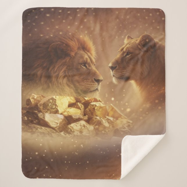 Lion & Lionne Gold Glow — Couverture Sherpa (Devant)