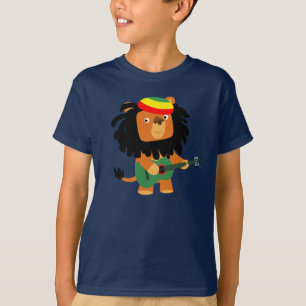 Lion mignon de bande dessinée de T-shirt d'enfant