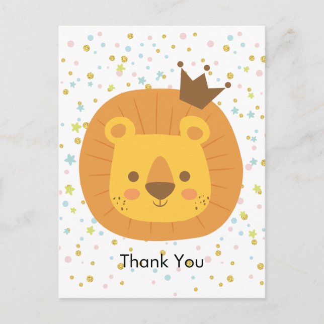 lion, mignonne carte de remerciements (Devant)