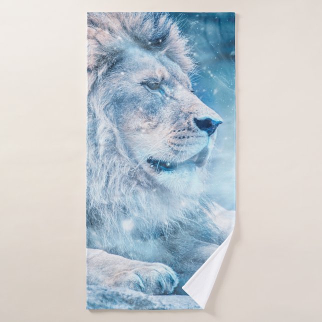 Lion neige couché animal d'art (Serviette de bain)