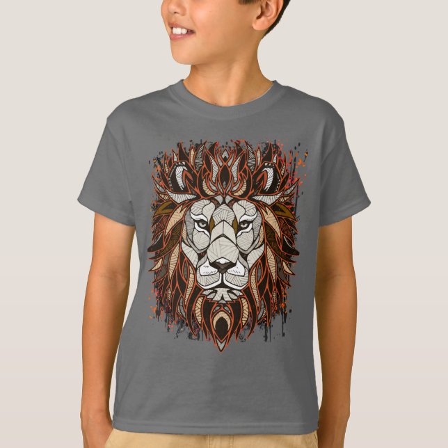 Lion polygone | Dessin coloré | T-shirt Lion (Devant)