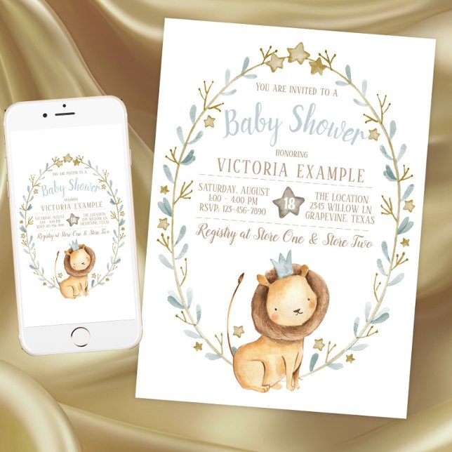 Lion Prince Baby Shower Invitations (Lion Prince Baby Shower Invitations. Instant download and printed invitations available.)