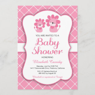 Lion rose, Invitation Baby shower de fille Chevron
