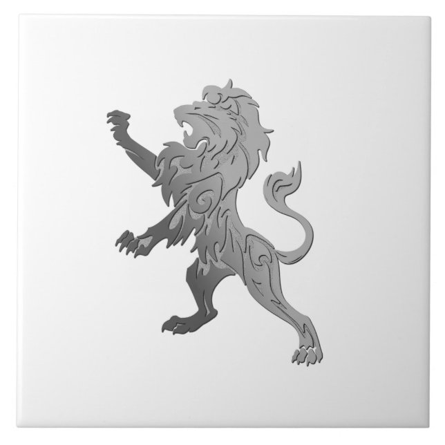 Lion royal argent sur carreau de céramique blanc (Devant)
