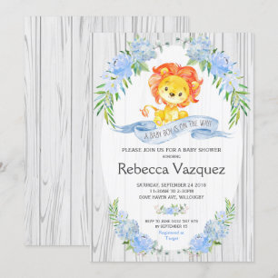 Lion Rustique Blue Floral Baby Shower Invitations