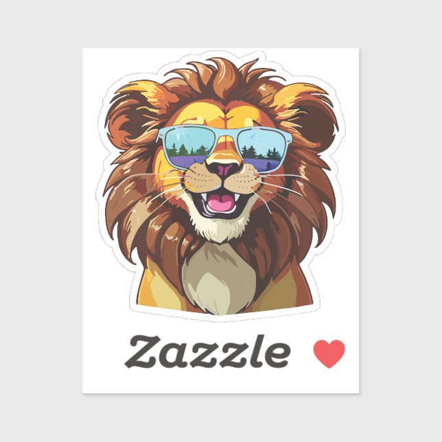 Lion Sticker with Aviator Sunglasses  (Feuille)