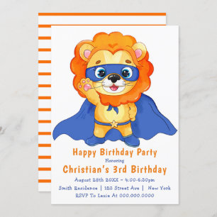 Lion Superhero 3e anniversaire Invitations