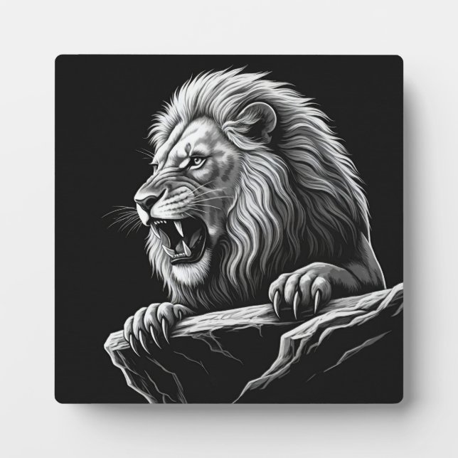 Lion sur la plaque de la falaise avec l'Easel (Devant)