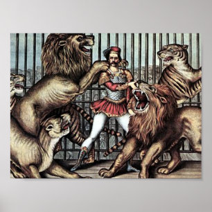 Lion Tamer In Cage With Lions Circus Poster