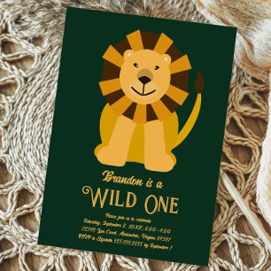Lion Wild One First Birthday Jungle Invitation