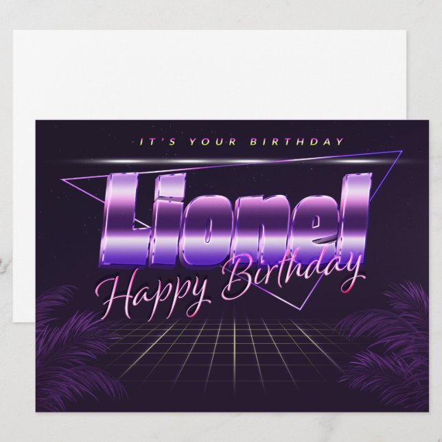 Lionel Nom Prénom lila retro Carte Anniversaire (Devant / Derrière)