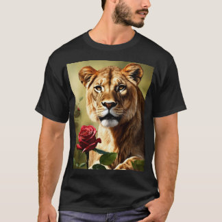 Lioness & Rose Realism Tattoo Design T-shirt