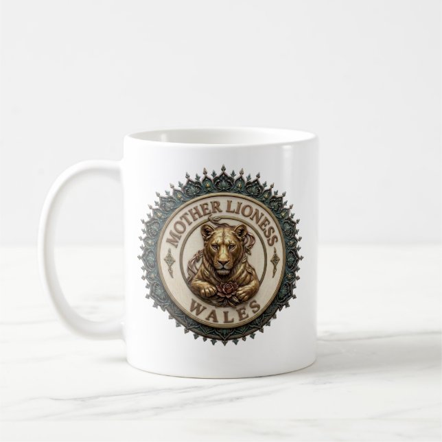 Lionne Mère. Tasse à café du Pays de Galles (Gauche)