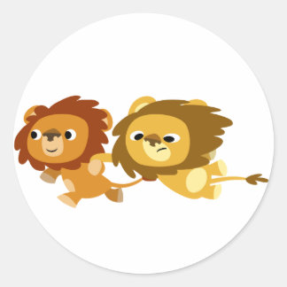 Lions caricaturaux mignons dans un autocollant rap