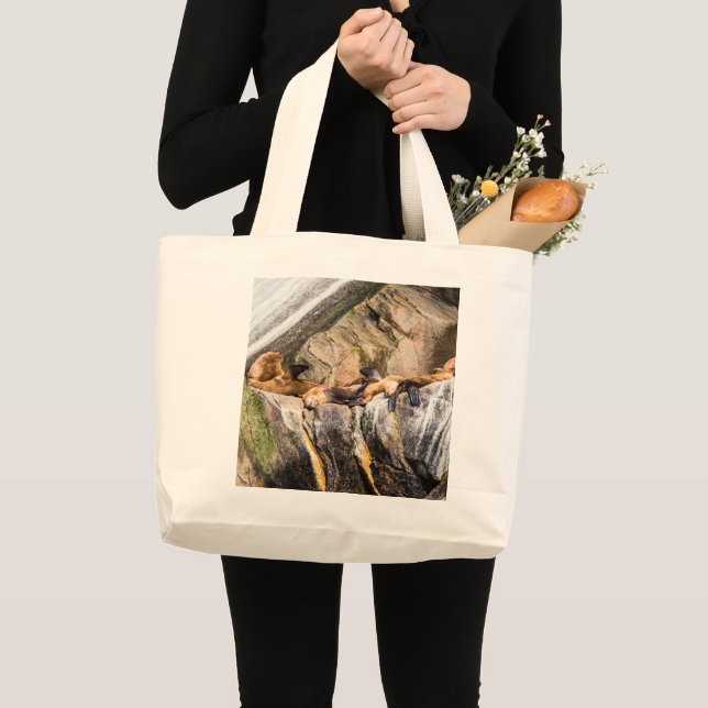 Lions De Mer Posés Sur Les Rochers Grand Sac fourr (Devant (produit))