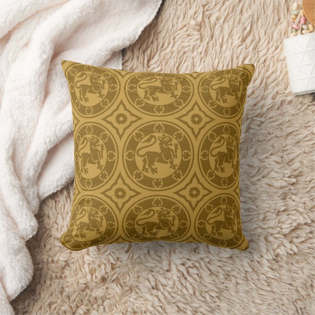 Lions médiévaux de Goldenrod foncé Lance Oreiller (Couverture)
