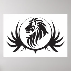 Lions Noirs Tête Sur Poster Arrière - plan Blanc