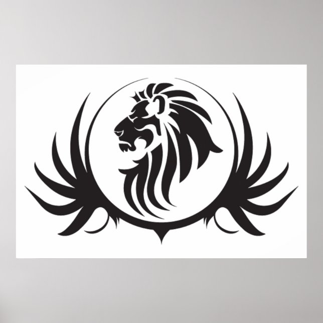 Lions Noirs Tête Sur Poster Arrière - plan Blanc (Devant)
