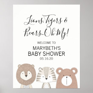 Lions Tigers Ours Baby shower animal Affiche de bi