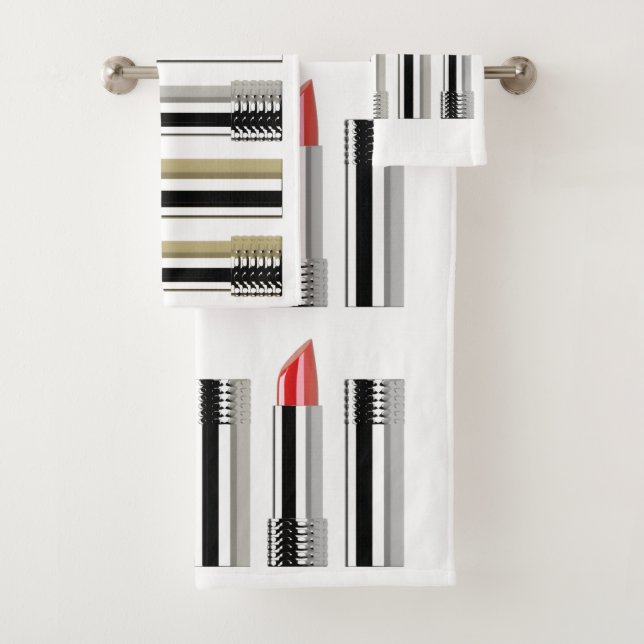 Lipstick beauté blanc chrome rouge rose rayé (En situation)