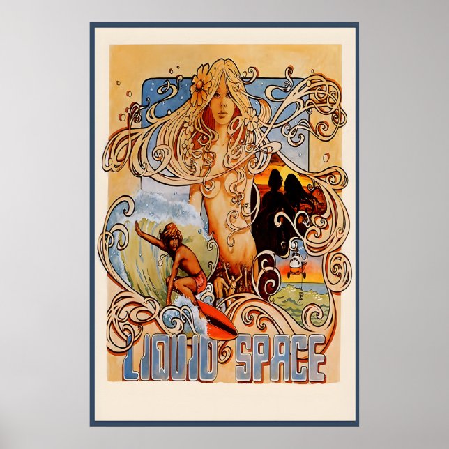 Liquid Space 1970s era Surf Illustration Poster (Devant)
