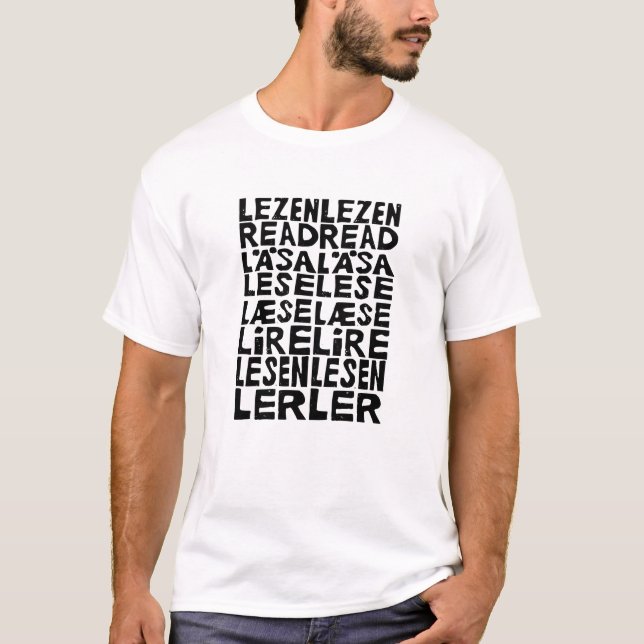 Lire en 8 langues Lino Imprimer T-shirt (Devant)