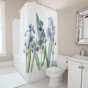 L'iris bleu botanique fleurit le rideau en douche