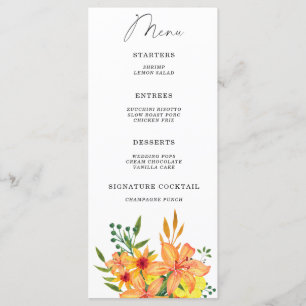 Lis élégants aquarelles floral menu minimaliste