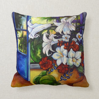 Lis et poires 16" X 16" coussin de coton