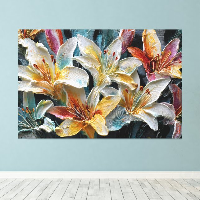 Lis multicolores Art mural abstrait texturé (Insitu (Plancher de Bois))