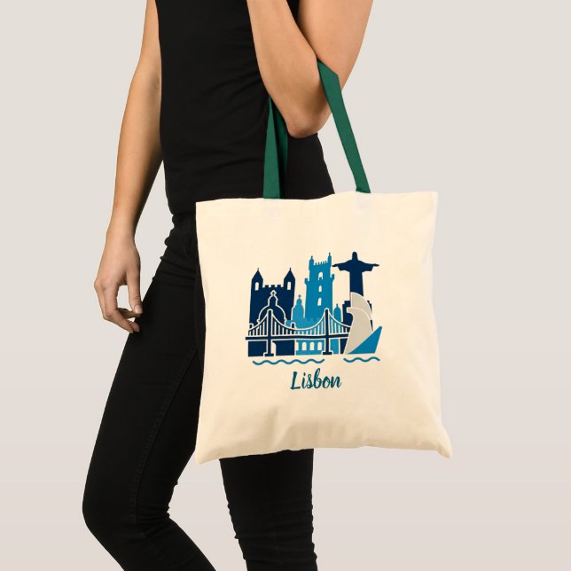 Lisbon Portugal City Skyline Tote Bag – Minimal Tr (Devant (produit))
