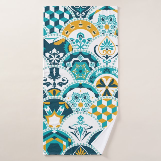 Lisbonne géométrique Azulejo tuile motif, portugai (Serviette de bain)