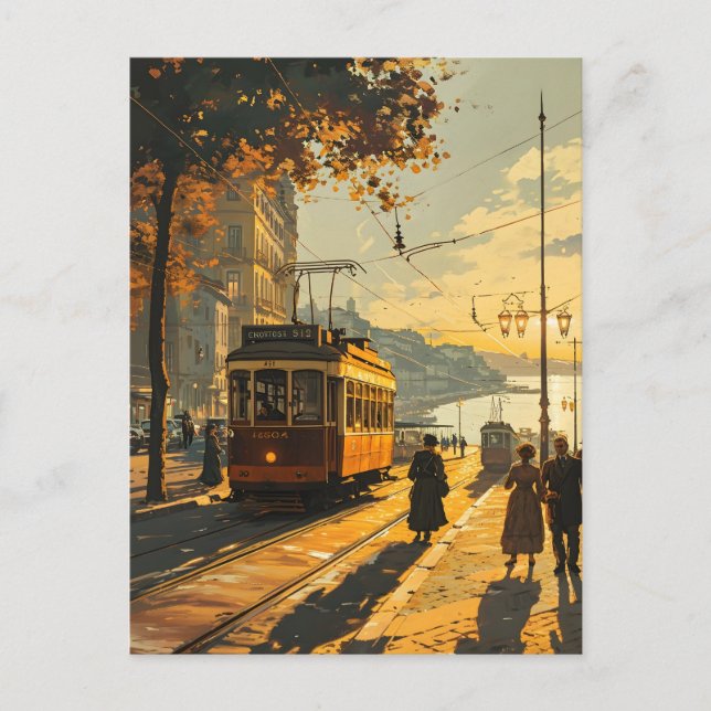 Lisbonne Sunset Tram : Carte postale de charme Vin (Devant)