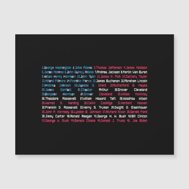 Liste 46 présidents américains des États-Unis s'am (Devant)