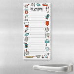 Liste d'achats d'articles de cuisine fabriqués à l<br><div class="desc">Liste magnétique pour votre frigo avec des ustensiles de cuisine retro dessinés à la main en turquoise et rouge tomate. Liste d'achat magnétique que vous pouvez personnaliser avec votre nom. Magnétique liste avec ustensiles de cuisine dessinés à la main dans des couleurs rétro.</div>