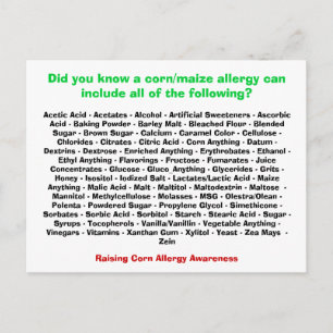 Liste d'allergies au maïs - Carte postale