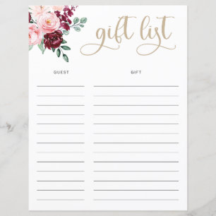 Liste de cadeaux de fleurs roses et de Mariages d'