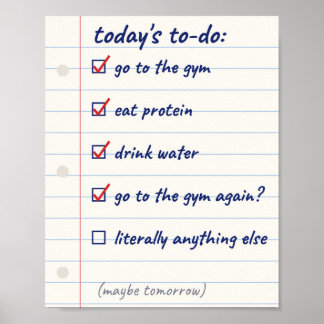 Liste de choses à faire drôle pour le gym Poster d