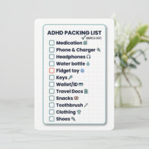 Liste de colisage minimaliste pour TDAH Carte de c