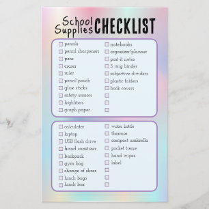 liste de contrôle des fournitures scolaires bleues