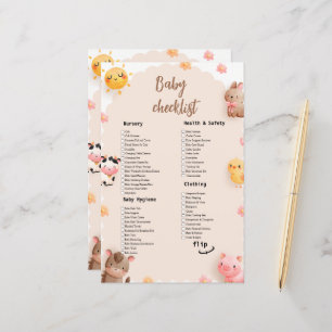 Liste de contrôle du Baby shower des animaux de fe